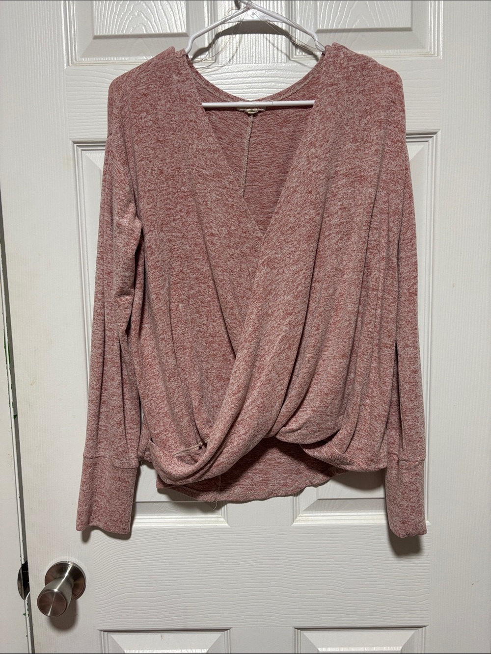 Draped Wrap-Front Pullover Hoodie - Dusty Rose